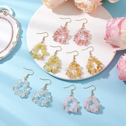 Природных драгоценных камней бусы мотаться серьги, с 304 из нержавеющей стали серьги крюков, треугольные, золотые