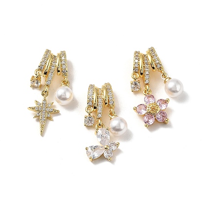 Латунные микро проложить кубического циркония подвески, с пластиковой бисера, золотые