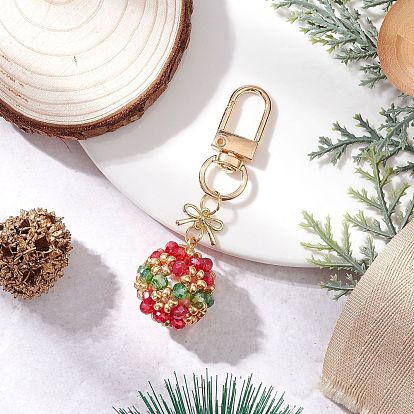 Круглые и бантовые рождественские подвески из стеклянных бусин, с поворотной застежкой из цинкового сплава