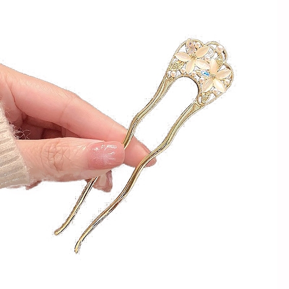 Alloy Hair Sticks, Flower with Cat Eye