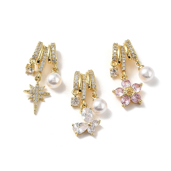 Латунные микро проложить кубического циркония подвески, с пластиковой бисера, золотые