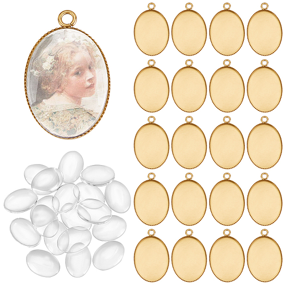 Наборы для изготовления овальных подвесок своими руками, в том числе 304 подвеска из нержавеющей стали с кабошоном, Кабошоны из стекла