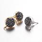 Brass Stud Earring Findings, with Loop, with Rhinestones, Flat Round