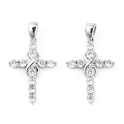 Rhodium Plated 925 Sterling Silver Micro Pave Clear Cubic Zirconia Pendants, Infinity Religion Cross Charms wit 925 Stamp