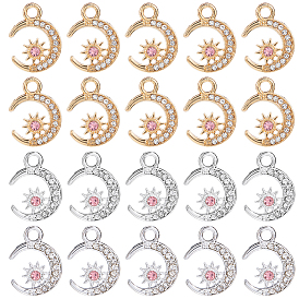 40 шт. 2 цвета сплава светло-розовые стразы подвески, лунное очарование