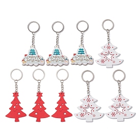 Christmas Tree Wood Pendant Keychain Sets