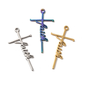 Ion Plating(IP) 304 Stainless Steel Pendants, Cross with Word Faith Charm
