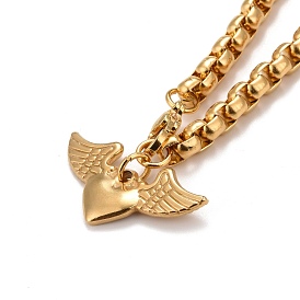 304 Stainless Steel Pendants Necklaces, with Box Chain Necklace, Heart & Wings