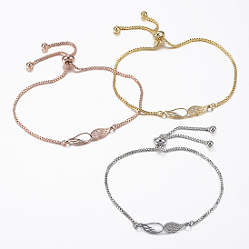 Регулируемые латунные браслеты-слайдеры из циркония, Боло браслеты, крыло