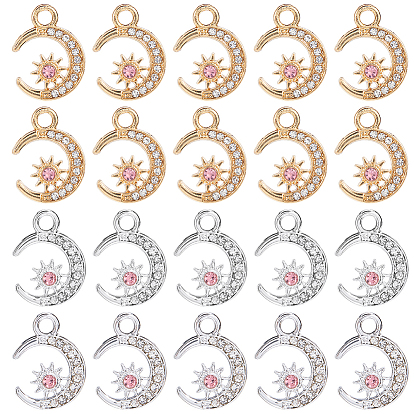 40 шт. 2 цвета сплава светло-розовые стразы подвески, лунное очарование