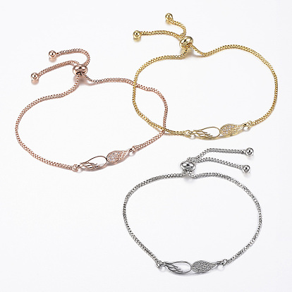 Регулируемые латунные браслеты-слайдеры из циркония, Боло браслеты, крыло