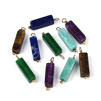 Подвески в форме куба из натурального тигрового глаза, аметиста, амазонита, зеленого авантюрина и синтетического регалита, с 304 петлями из нержавеющей стали, реальный 18 k позолоченный