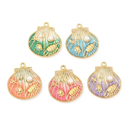 304 нержавеющей стальной эмали подвески, с ABS имитации жемчуга, шарм в форме ракушки, реальный 18 k позолоченный