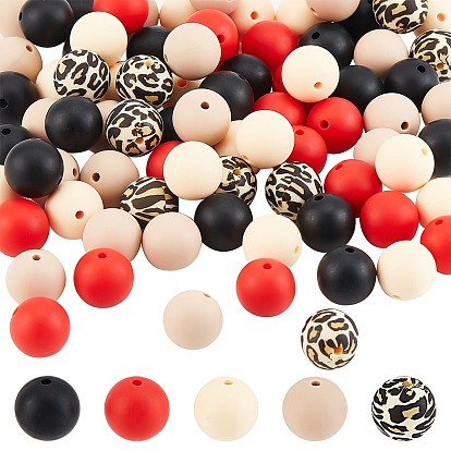 Silicone Beads, Round & Round with Leopard Print