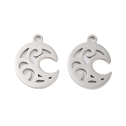 316 Surgical Stainless Steel Pendants, Laser Cut, Moon Charm