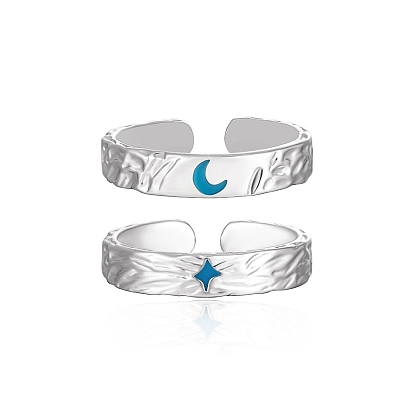Brass Resin Cuff Rings for Couple, Silver