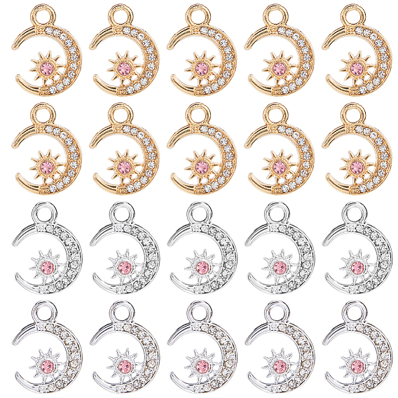 40 шт. 2 цвета сплава светло-розовые стразы подвески, лунное очарование