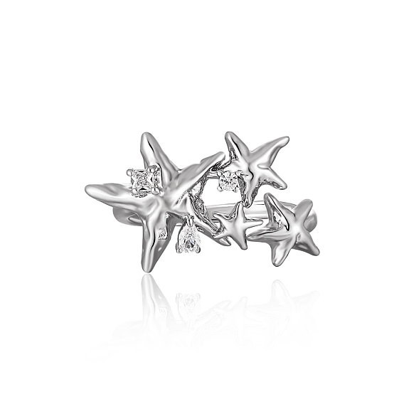 Anillos abiertos de latón con micropavé de circonitas cúbicas para mujer, estrella