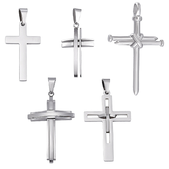 5 шт 5 стили 304 подвески из нержавеющей стали, крестик