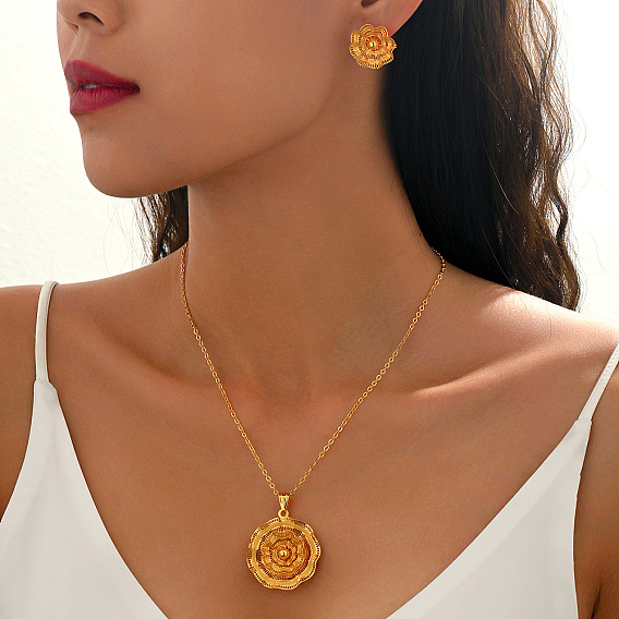 Комплекты из винтажных латунных серег-гвоздиков и ожерелий с подвесками в виде цветов для женщин