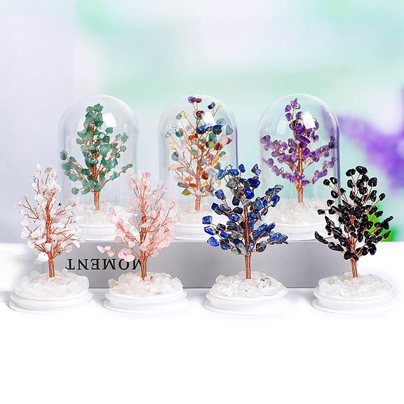 Украшения из натурального камня дерево жизни, с медной проволокой и стеклянным колпаком, фен-шуй энергетический камень подарок для домашнего офиса украшение рабочего стола