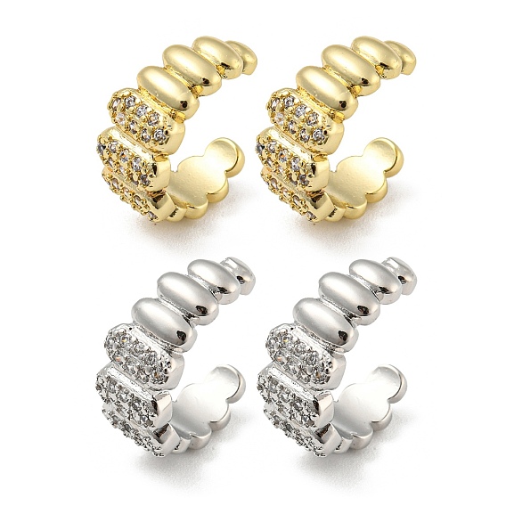 Brass Micro Pave Cubic Zirconia Oval Cuff Earrings, Long-Lasting Plated, Cadmium Free & Lead Free
