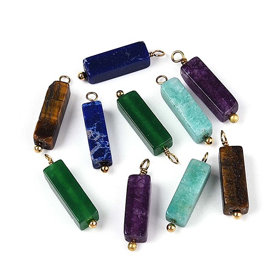 Подвески в форме куба из натурального тигрового глаза, аметиста, амазонита, зеленого авантюрина и синтетического регалита, с 304 петлями из нержавеющей стали, реальный 18 k позолоченный