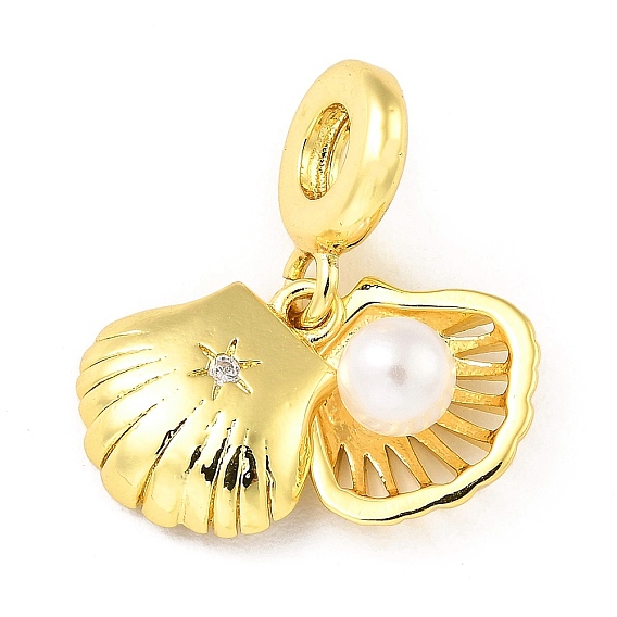 Подвеска из латуни с микропаве из кубического циркония, с пластиковым буртиком, долговечный, без свинца и без кадмия, формы раковины