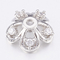 Brass Micro Pave Cubic Zirconia Bead Caps, Platinum, 5-Petal
