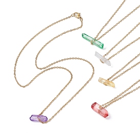 Dyed Natural Quartz Crystal Bullet Pendant Necklaces, with Ion Plating(IP) Golden 304 Stainless Steel Chains