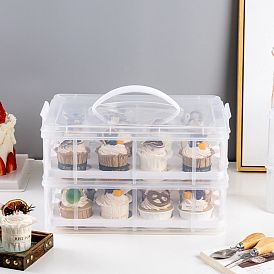 Caja de embalaje de cupcakes reutilizable transparente de pp, Estuche tipo serpiente para picnic de doble capa con asa.
