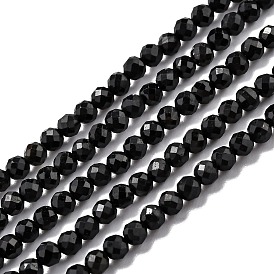 Natural Black Tourmaline Beads Strands, Faceted, Round