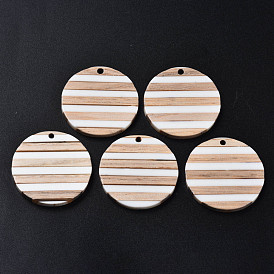 Stripe Resin & Wood Pendants, FLat Round