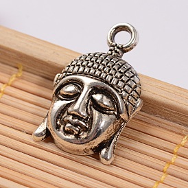 Tibetan Style Alloy Buddha Head Pendants, Cadmium Free & Lead Free, 22x14.5x5mm, Hole: 2.5mm