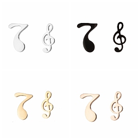 304 Stainless Steel Music Note Stud Earrings with 316 Stainless Steel Pins, Asymmetrical Earrings for Women