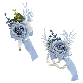 2 шт. 2 стили шелковая ткань имитация розы корсаж на запястье, с абс пластмассовыми жемчужными бисером, ручной цветок для невесты или подружки невесты, свадьба, партийные украшения