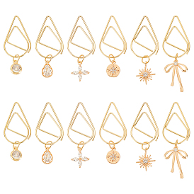 12 шт. 6 стиль цветок/снежинка/бантик из латуни микро-цирконий закладки-подвески, скрепки из нержавеющей стали в виде капель