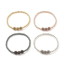 4Pcs 4 Color Synthetic Hematite Round Beaded Stretch Bracelets Set with Cubic Zirconia, Gemstone Jewelry for Women