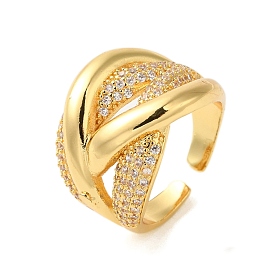 Brass Micro Pave Clear Cubic Zirconia Open Cuff Rings for Women