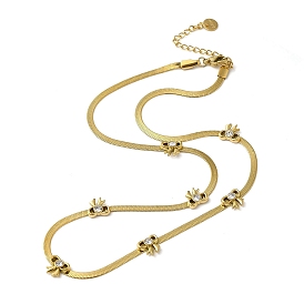 304 Stainless Steel Crystal Rhinestone Flat Snake Chain Bowknot Pendant Necklaces for Women