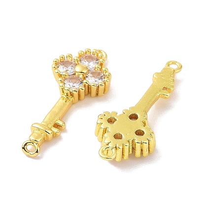 Real 18K Gold Plated Brass Pave Cubic Zirconia Connector Charms, Key Links
