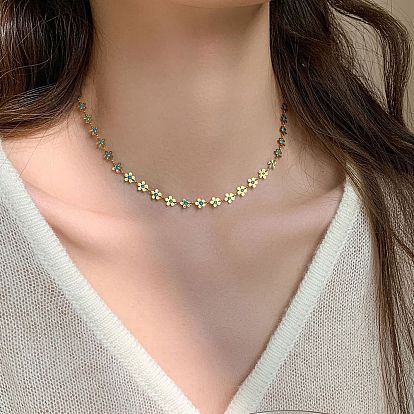 Цветок 304 ожерелья из нержавеющей стали для женщин, с эмалью