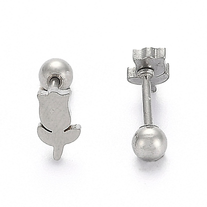 201 Stainless Steel Barbell Cartilage Earrings, Screw Back Earrings, with 304 Stainless Steel Pins, Rose