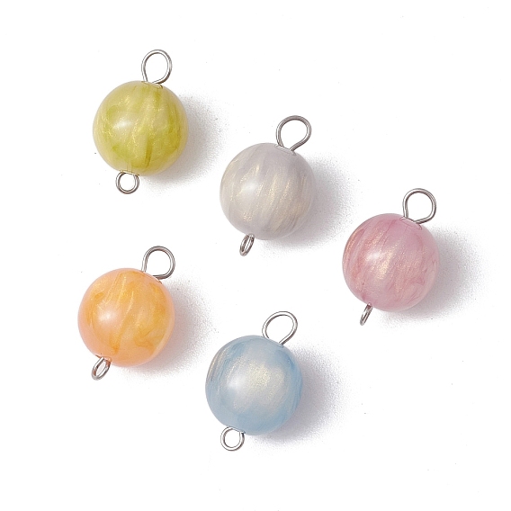 5 шт. 5 цвета смолы имитация кошачьего глаза круглые подвески-соединители, с 304 петлями из нержавеющей стали, разноцветные