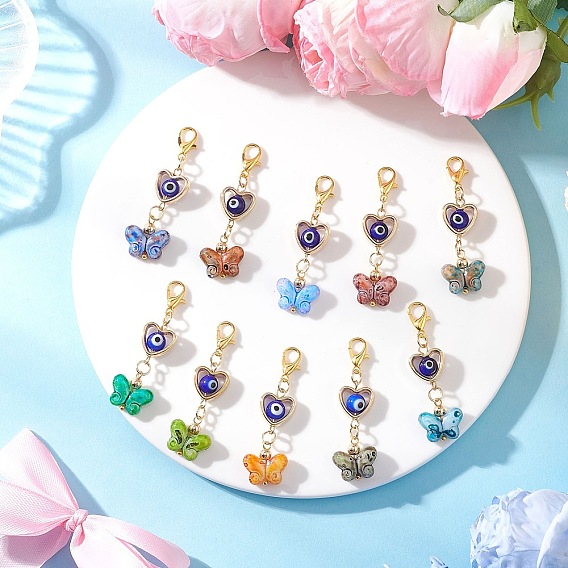 Подвески-бабочки ручной работы от сглаза, стеклянные и пластиковые, с цинковым сплавом застежками омаров коготь