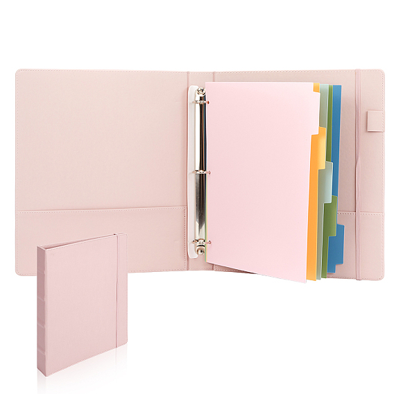 Rectangle PU Leather 3-Ring Binder, Professional Document Organizer for Office, School