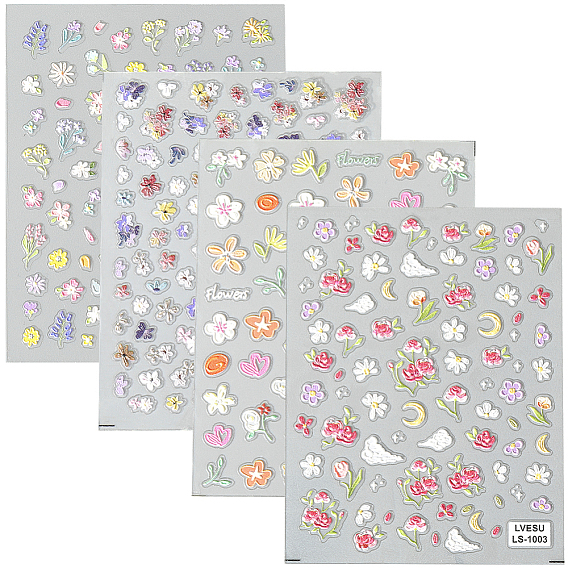 4 шт 4 стили цветочный узор самоклеящиеся наклейки для ногтей для домашних животных, для украшения ногтей