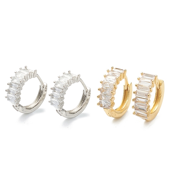 Brass Micro Pave Clear Cubic Zirconia Huggie Hoop Earrings, Ring