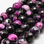 Faceted Natural Fire Crackle Agate Beads Strands, Round, Dyed & Heated