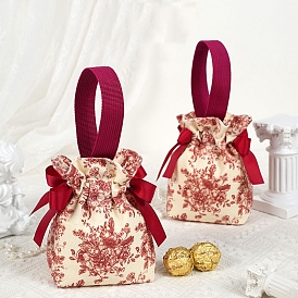 Portable Cloth Wedding Gift Bag, Flower Pattern Birthday Party Gift Packaging Bag